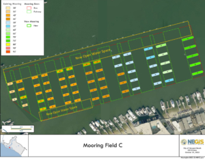 A rendering of what mooring field C would look like after the pilot project with new double row configuration